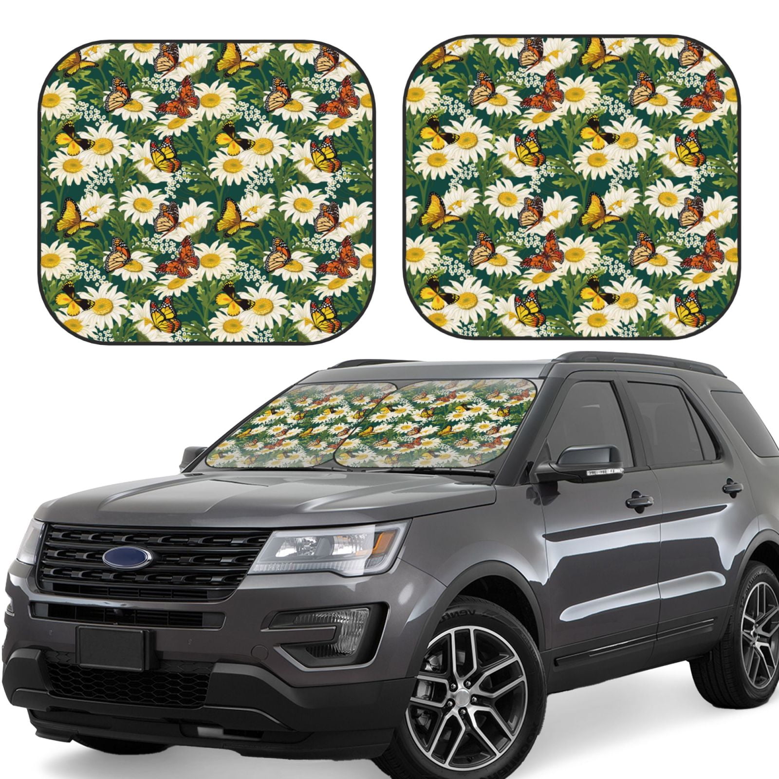 Cauagu Sunflowers And Butterflies Cauagu {designName} Print Foldable Car Windshield Sun Shade ...