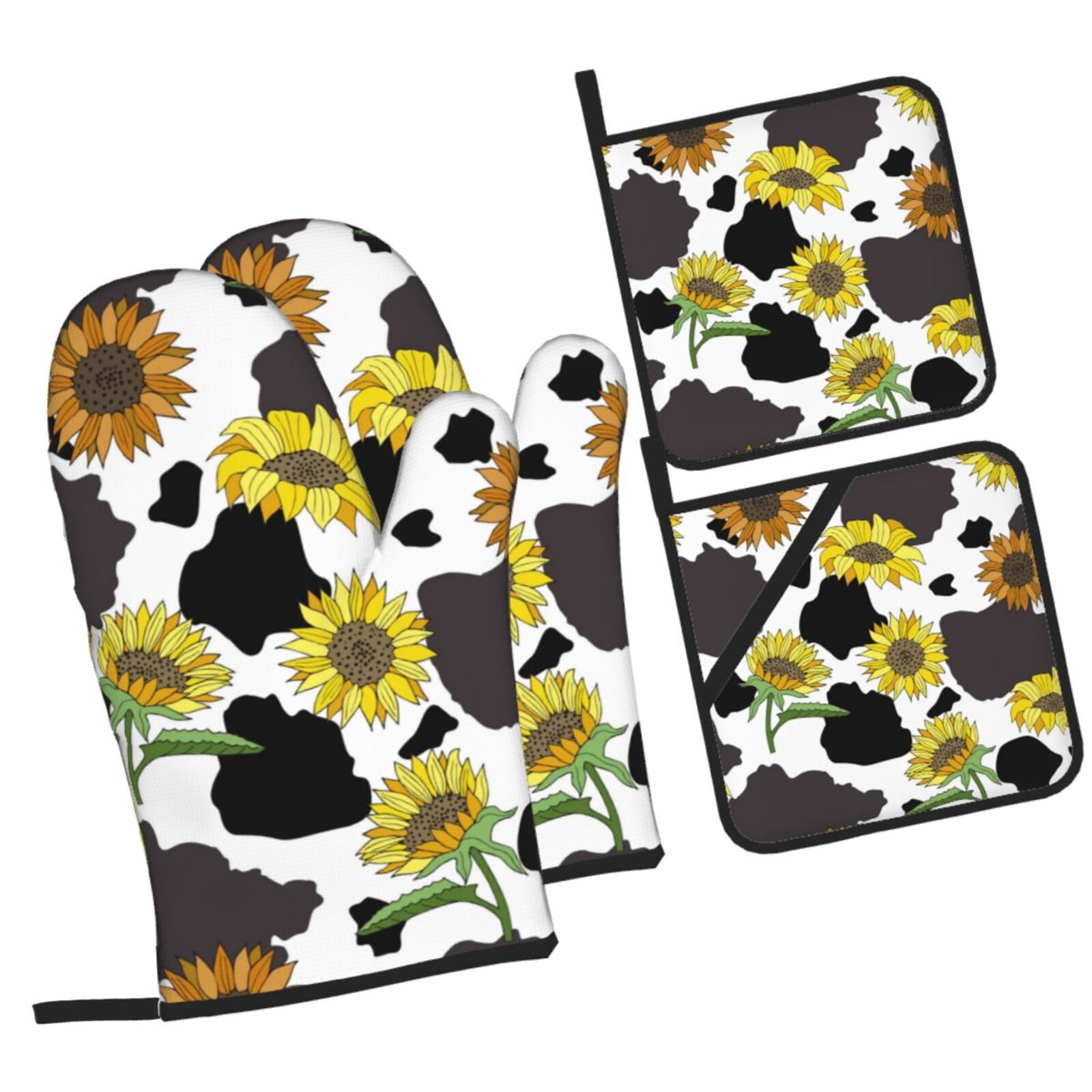 Cauagu Sunflowers Country Print Oven Mitts and Pot Holders 4 pcs Set ...