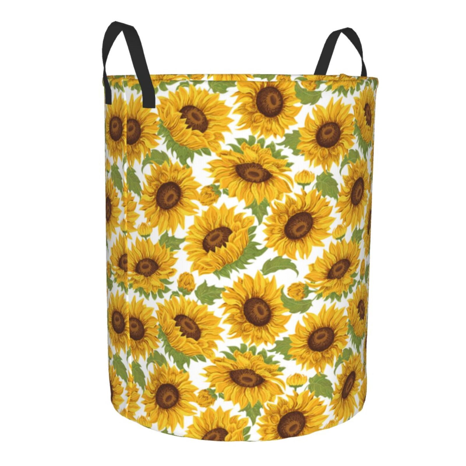 MNSRUU Collapsible Storage Basket With PU Handles - Butterfly Sunflower Design, Waterproof, For Closet, Nursery, Shelves