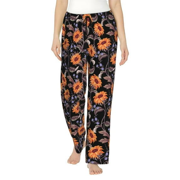 Cauagu Sunflowers Pajama Pants for Women Loose Fit Wide Leg Trouser Pants Casual Elastic Waist Drawstring Lounge Pants