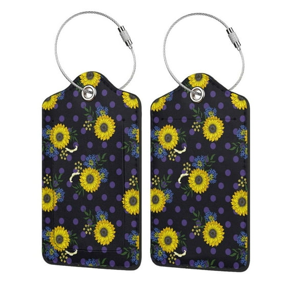 Cauagu Sunflowers Print Luggage Tags,Leather Luggage Tags for Suitcases Personalized Travel Tag Privacy Protection Bag Tags Travel Essentials-4 PCS