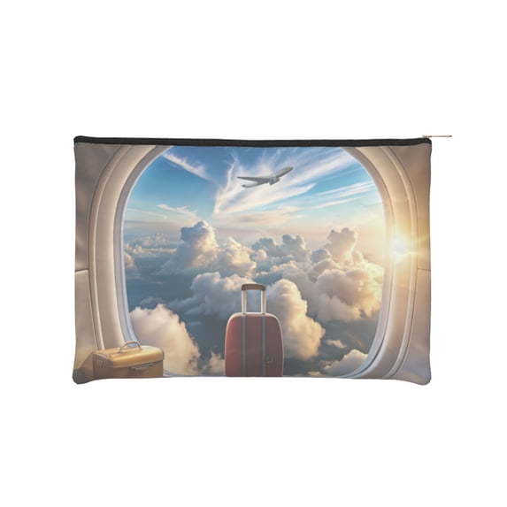 Cauagu Sunset Airplane Travel View for Tyvek Makeup Bag,Reusable Travel Cosmetic Bag Women Organizer Toiletry Bag Birthday,Gifts for Women Girlfriend Mom Teacher 6.5’’*8.9’’