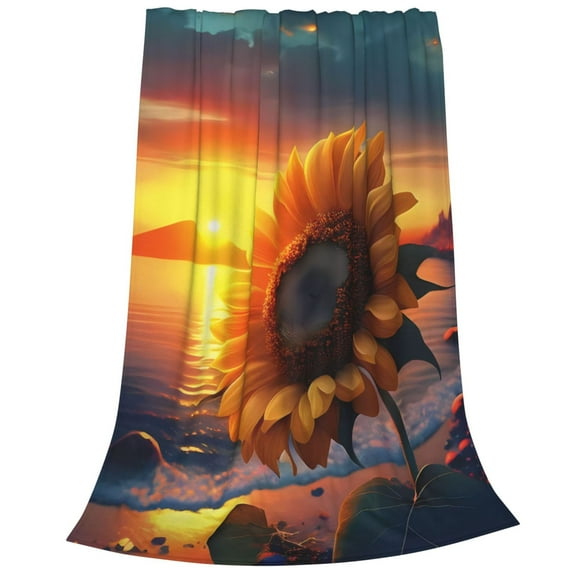 Cauagu Sunset Coast Sunflower Pattern Flannel Bed Blankets,Fleece Blanket Comfortable Air Conditioning Blanket for Sofa Bed Travel Couch & Living Room -40"x30"