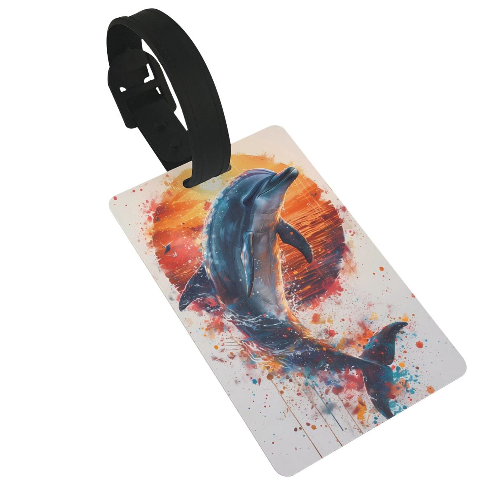 Cauagu Sunset Ocean Watercolor Dolphin Print PVC Luggage Tag, Suitcase ...