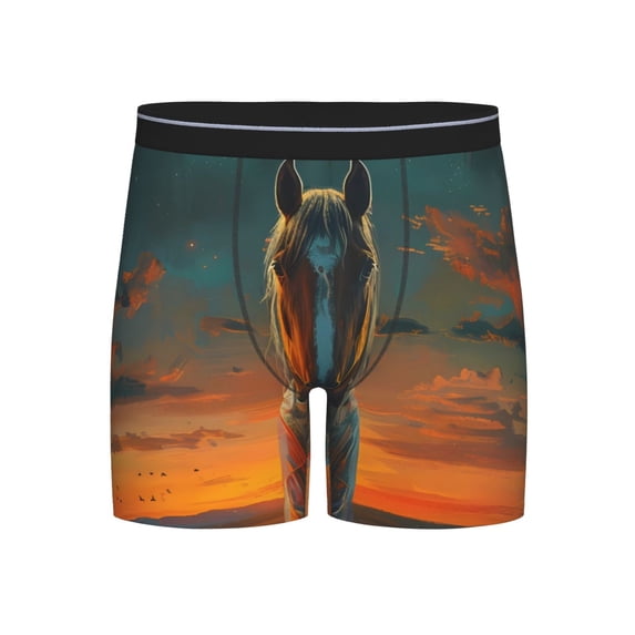 Cauagu Sunset Prairie Meditating Horse Print Men's Boxer Briefs, Funny & Cute Underwear Elastic Waistband Briefs Ideal Gift for Men,1-Pack