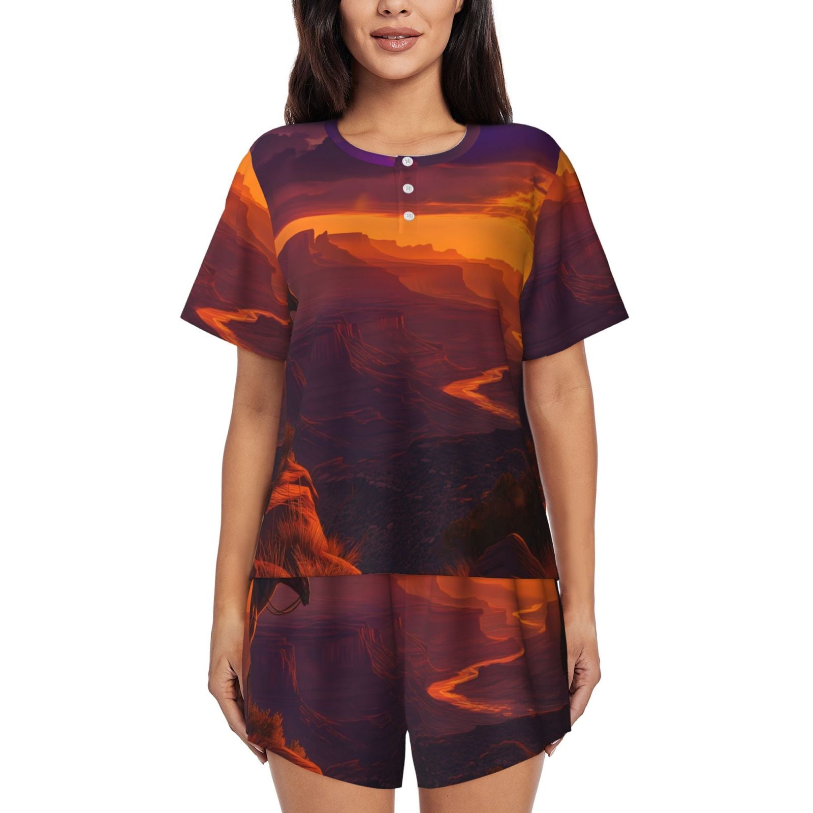 Cauagu Sunset Valley Western Cowboy for Women's Round Neck Pajama Set