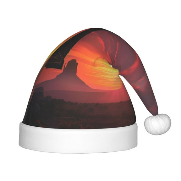 Cauagu Sunset Western Desert Cowboy Pattern Christmas Hat for Kids,Xmas Holiday Hat Santa Hat for Boys & Girls Festive Headwear Accessories for Christmas/New Year/Holiday