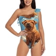 thumbnail image 1 of Cauagu Sunshine Cloud Bulldog Print Women's Sexy One Piece Swimsuits One Shoulder Ruffle Tummy Control Bathing Suit Slimming Swimwear-X-Large, 1 of 6