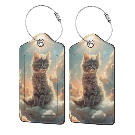 Cauagu Sunshine Cloud Kitten Pattern Luggage Tags,Leather Luggage Tags Personalized Luggage Tag Travel Tags Privacy Cover ID Label for Travel Bag Suitcase-2 PCS