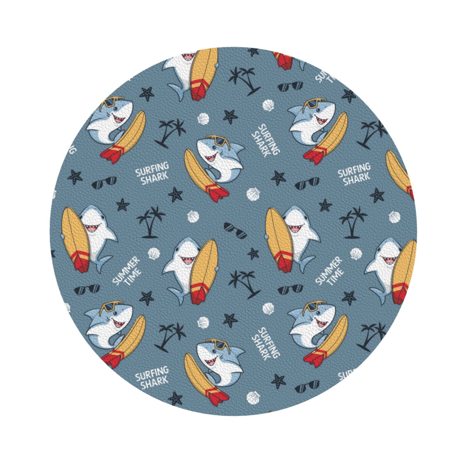 Cauagu Surf Shark for Round Coaster,Drink Coasters Set of 4 Leather Bar