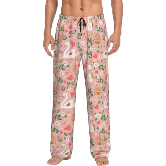 Cauagu Swan And Flowers3 Mens Pajama Pants Sleep & Lounge Pants,PJ Bottoms with Pockets-Small