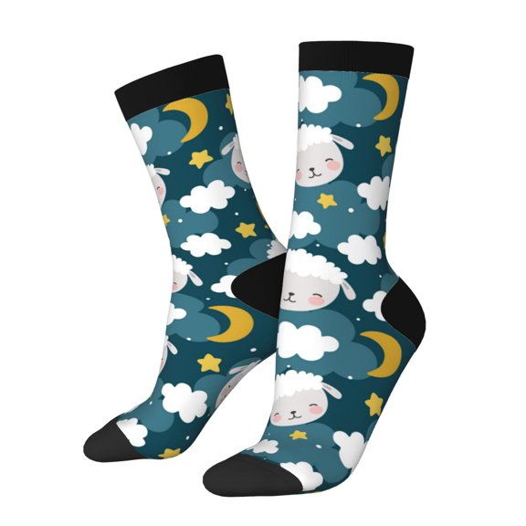 Cauagu Sweet Dream Lamb Print Crew Socks for Women and Men,Adult Athletic Running Socks 1-Pair Sports Socks Work Gear Socks with Moisture Wicking