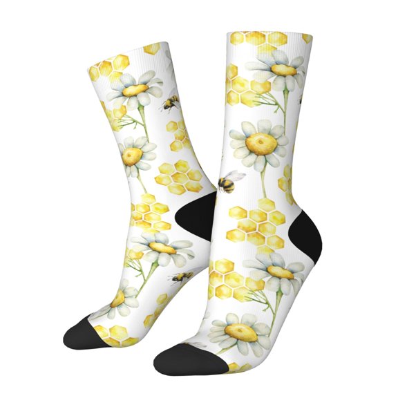 Cauagu Sweet Honey Print Crew Socks for Women and Men,Adult Athletic Running Socks 1-Pair Sports Socks Work Gear Socks with Moisture Wicking