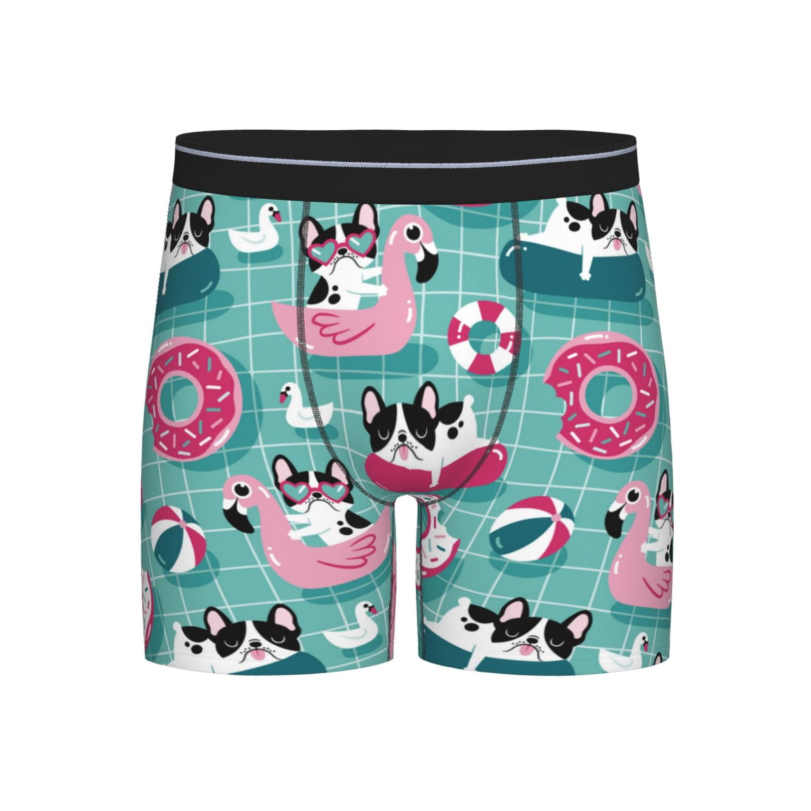 Cauagu Swimming Bulldog Print Men's Boxer Briefs, Funny & Cute