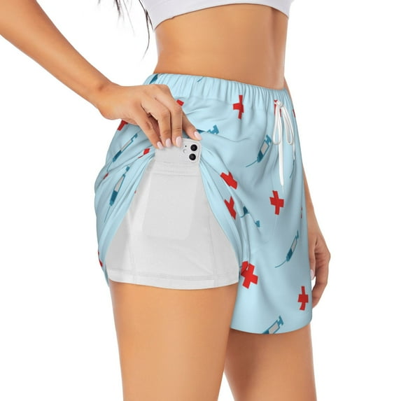 Cauagu Syringe And Red Cross Print Women's 2 in 1 Running Shorts Athletic Workout Gym Yoga Shorts Running Shorts for Women-XX-Large