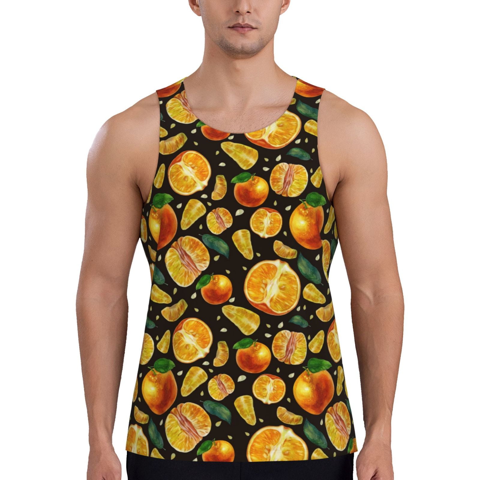 Cauagu Tangerine Print Men's Sleeveless Muscle Shirts,Tank Tops Quick