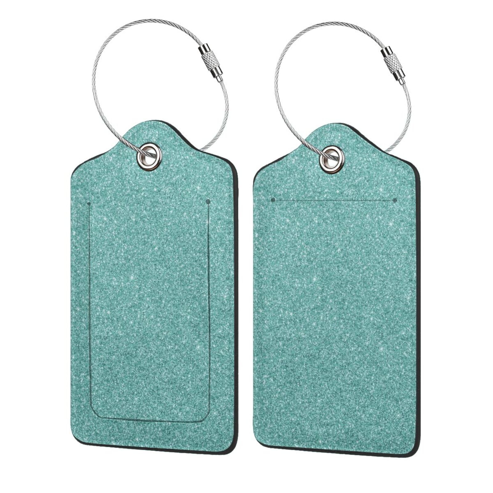 Cauagu Teal Green Glitter Print Luggage Tags,Leather Luggage Tags for