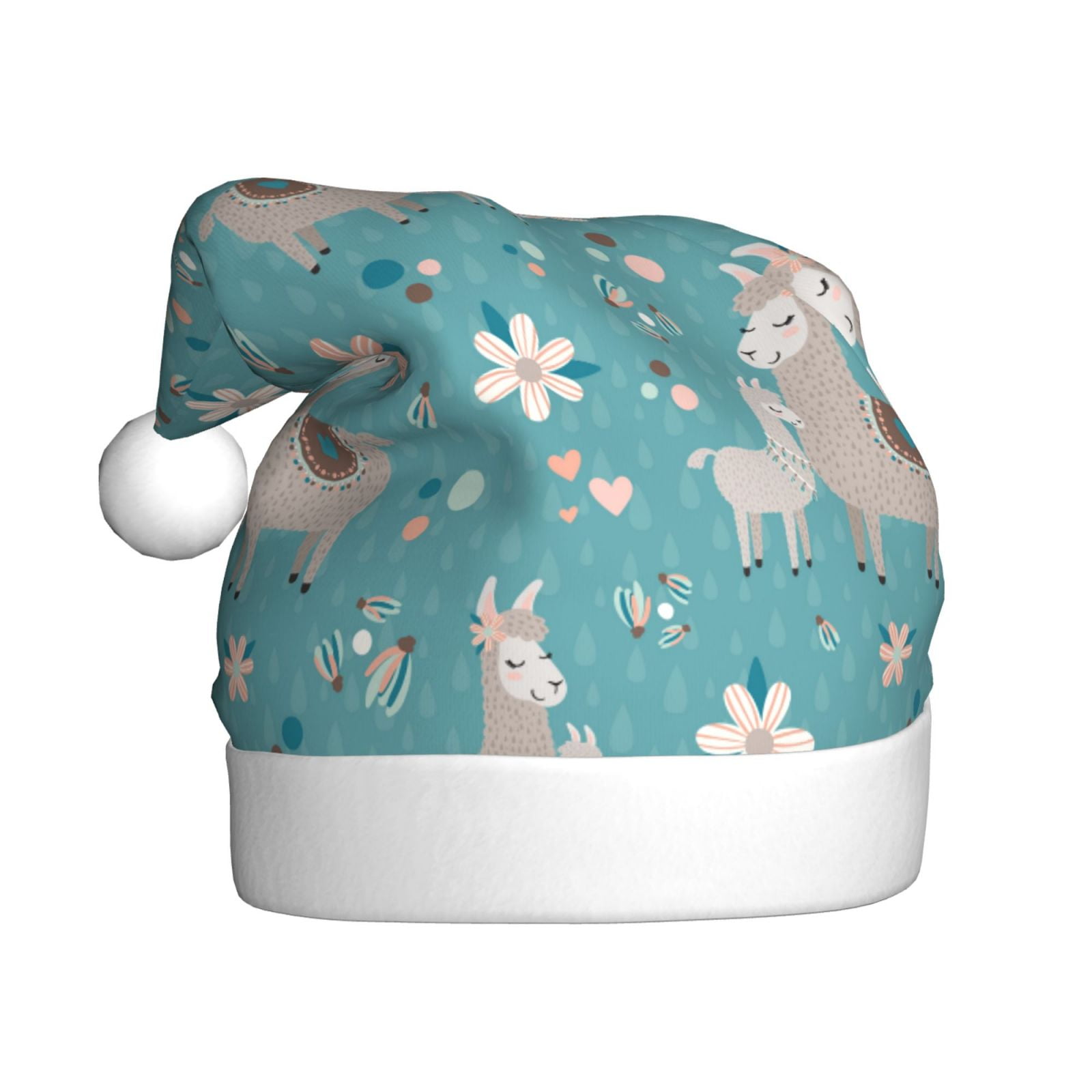 Cauagu Teal Mama Llama for Adult Christmas Hat,1-Pack Xmas Holiday Hat Santa Hat for Women & Men Festive Headwear Accessories Fit for Christmas/New Year/Party