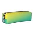 thumbnail image 1 of Cauagu Teal To Yellow Gradient Print Leather Pencil Pen Case - Stationery Bag Portable Stationery Bag Big Capacity Pencil Pouch Cosmetic Organizer Bag for Men & Women, 1 of 7