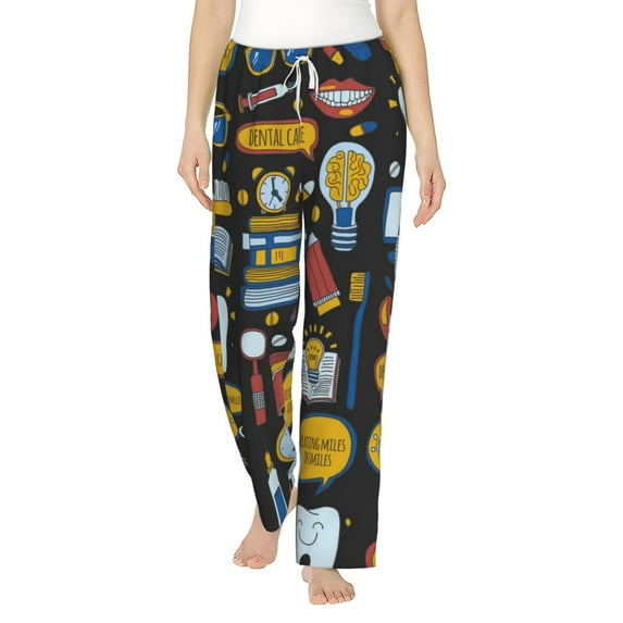 Cauagu Teeth Pajama Pants for Women Loose Fit Wide Leg Trouser Pants Casual Elastic Waist Drawstring Lounge Pants