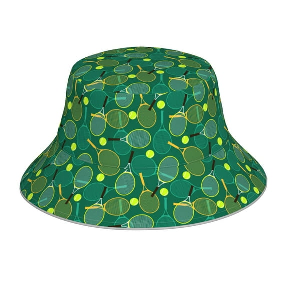 Cauagu Tennis Rackets and Balls for Unisex Bucket Hat,Outdoor Summer Beach Fishing Sun Hat Hot Summer Reflective Bucket Hat Fun Outdoor Vacation Hat for Men and Women