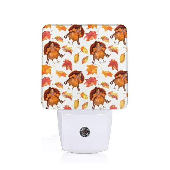 Cauagu Thanksgiving Turkey Leaves Print LED Nightlight,0.5W Night Lights Plug into Wall 1 Pack with Dusk-to-Dawn Light Sensor Soft Glow Lamp for Bathroom Adult Hallway-US
