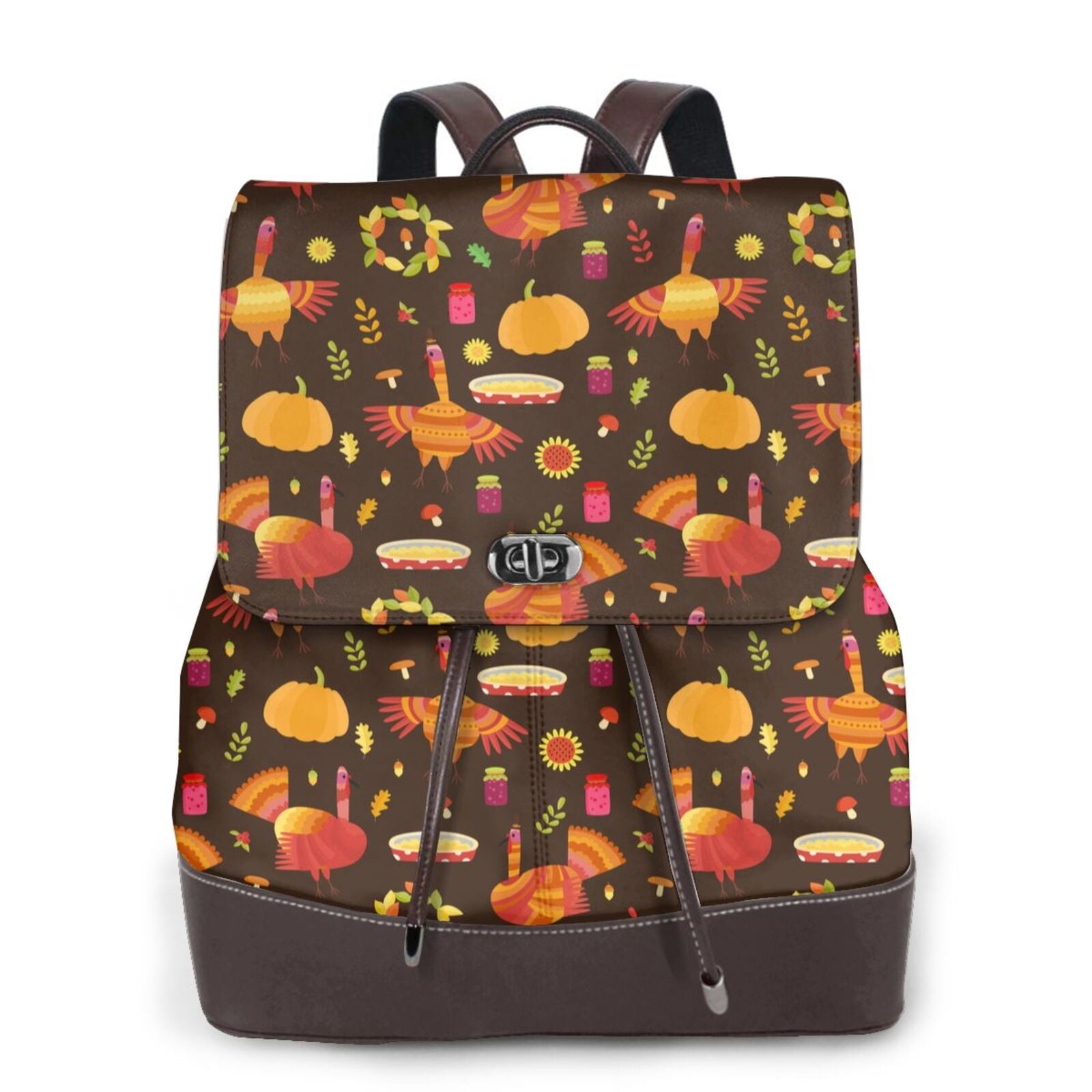 Cauagu Thanksgiving Turkey Print Women's PU Leather Backpack,Fashion ...