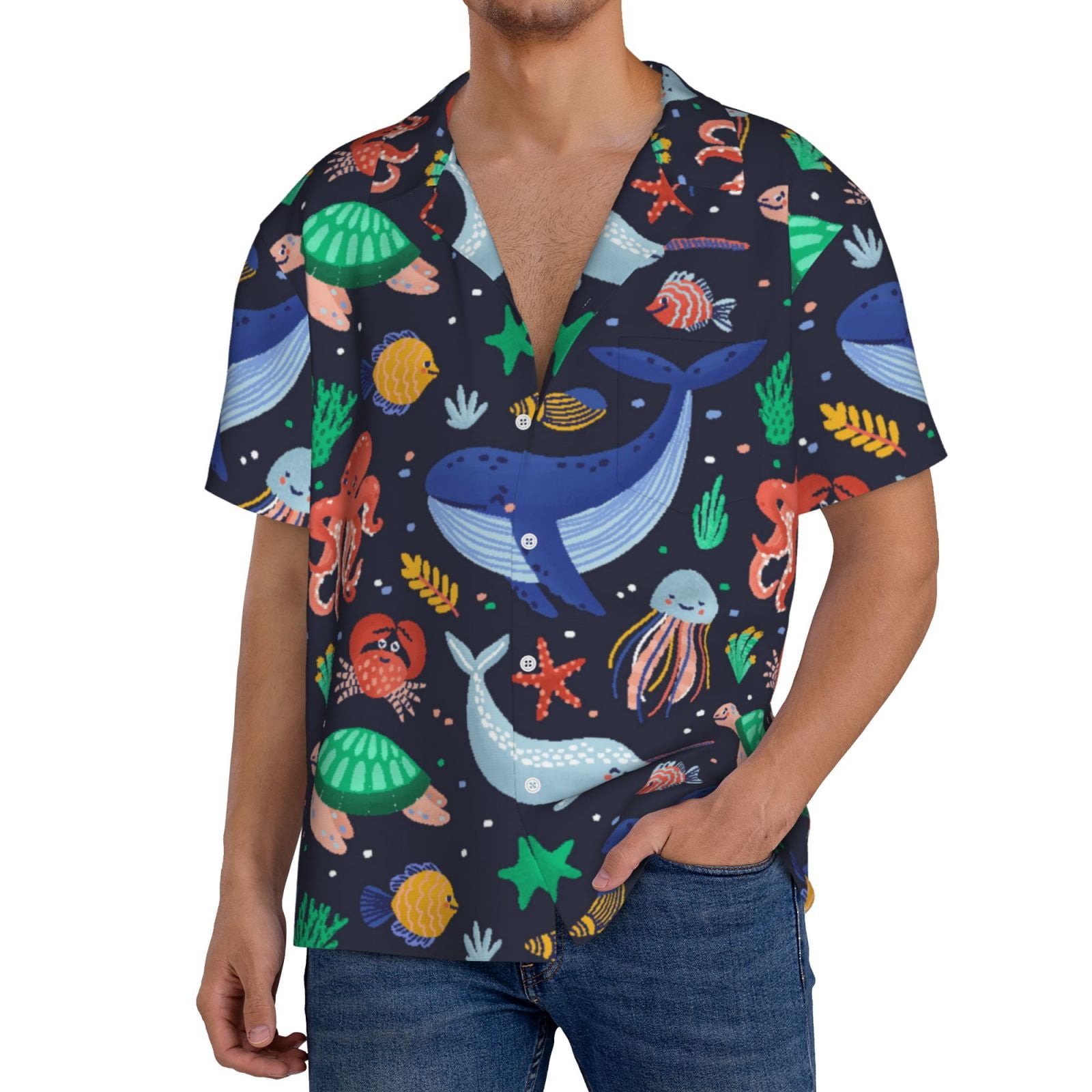 ENLACHIC Men's 3D Printed Fruit Hawaiian Shirt – Short Sleeve, Regular Fit, Button Down Summer Beach Shirt - View #6