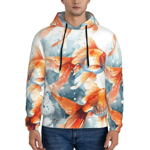 Cauagu Three Goldfish Watercolor Splash for Men's Pullover Hooded Sweatshirt Athletic Casual Hoodie Aautumn Hoodie Sweatshirt for Men Pullover Casual Hooded Sweatshirt-X-Large