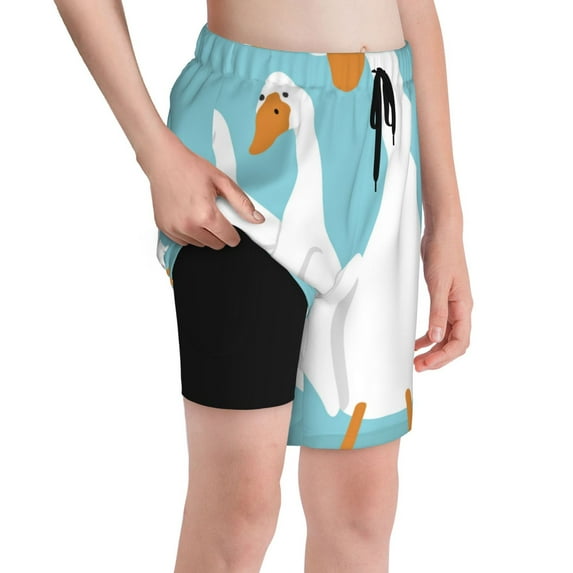 Cauagu Three White Geese Print Swim Trunks for Men,Youth Boys Swim Shorts Compression Liner Beach Shorts Boys' Swimming Shorts 7-20 Years Bathing Suit-Small