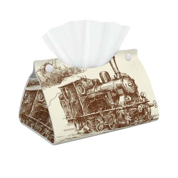 Cauagu Train for Large Tissue Box Cover Rectangular–Plus Size Rectangle Tissue Box Holder Long Tissue Holder for Bathroom/Car/Office Decor 7.9X4.9X4.9''