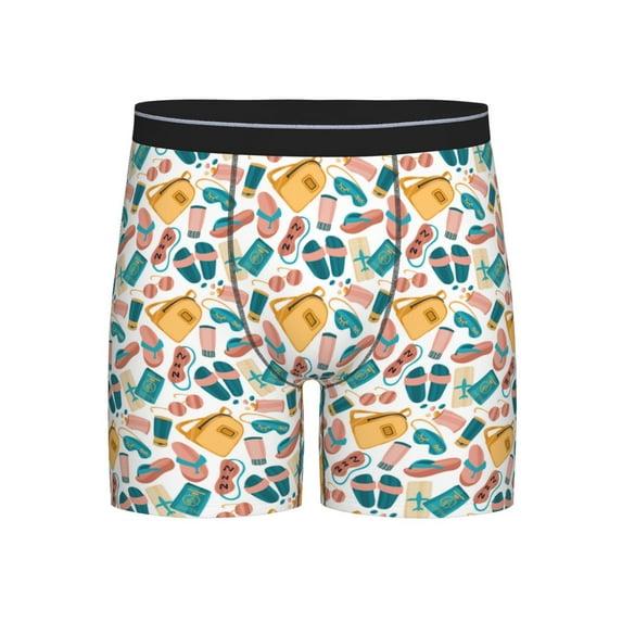 Cauagu Travel Elements Print Men's Boxer Briefs, Funny & Cute Underwear Elastic Waistband Briefs Ideal Gift for Men,1-Pack