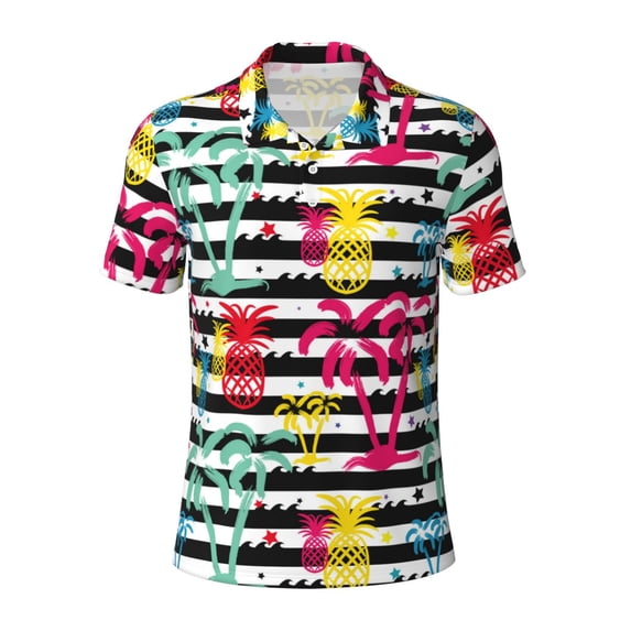 Cauagu Trendy Colorful Pineapples Print Men's Polo Shirts, Short-Sleeve Polo Shirts for Men Performance Golf Shirt Athletic Casual Collared T-Shirt-Small