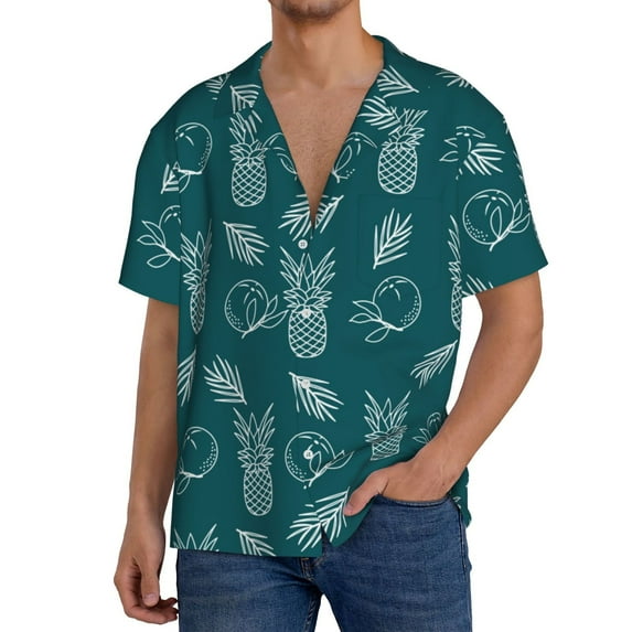 Cauagu Tropical Pineapple Men's Short Sleeve Button Down Hawaiian Shirt for Men Bowling Shirts Casual Summer Beach Shirt,Large
