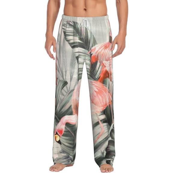 Cauagu Tropical With Flamingos Mens Pajama Pants Sleep & Lounge Pants,PJ Bottoms with Pockets-Large