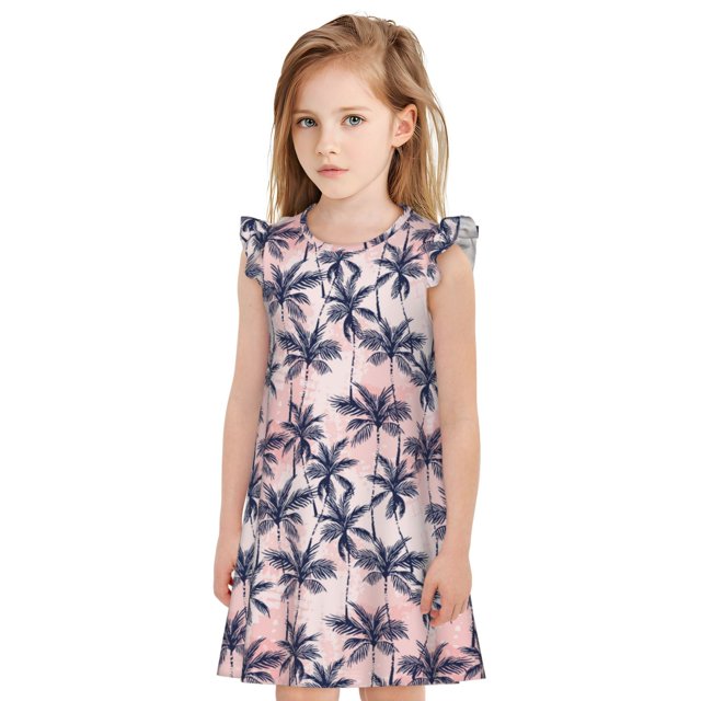 Cauagu Tropics Palm Trees Girls Nightgowns Sleepwear Short Sleeve