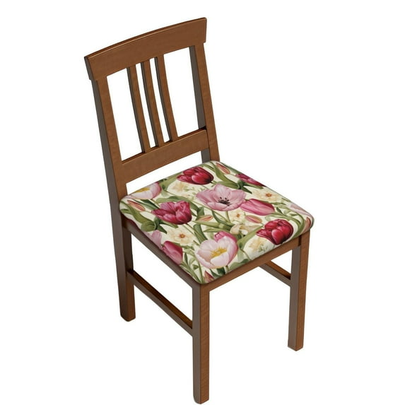 Cauagu Tulips Flowers for Dining Chair Seat Covers,Slipcovers Kitchen Chair Covers Upholstered Chair Seat Cushion Cover Chair Seat Protector-Four Pieces