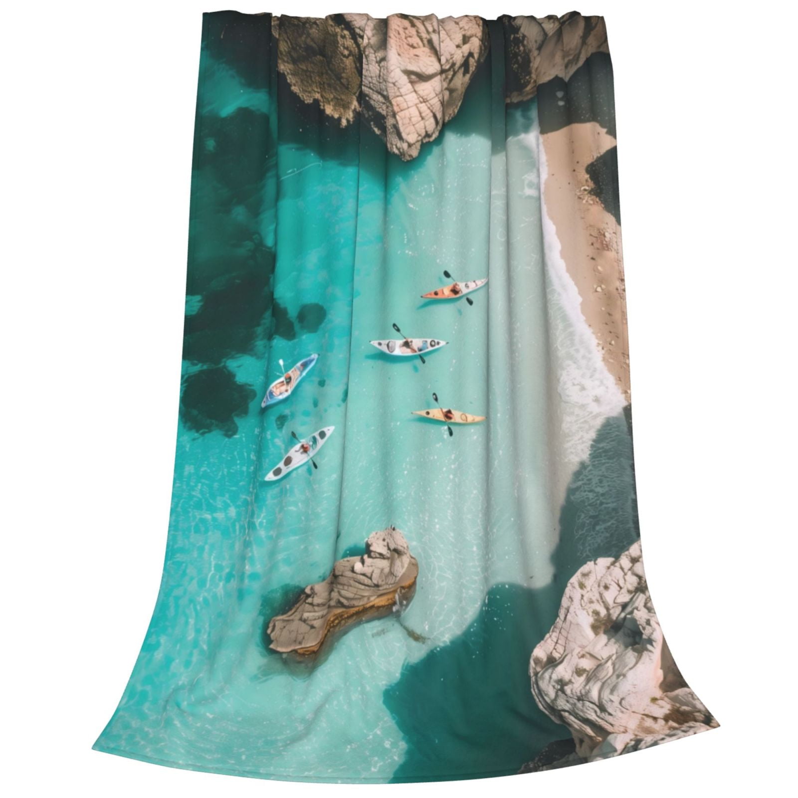 Cauagu Turquoise Beach Kayaking Pattern Flannel Bed Blankets,Fleece ...