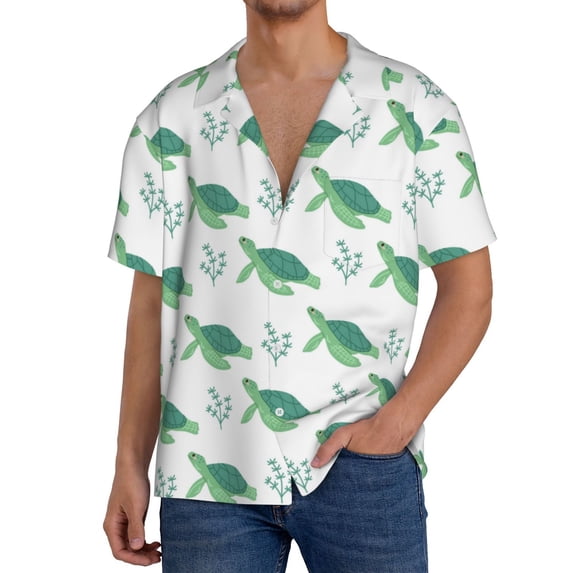 Cauagu Turtle Men's Short Sleeve Button Down Hawaiian Shirt for Men Bowling Shirts Casual Summer Beach Shirt,XX-Large