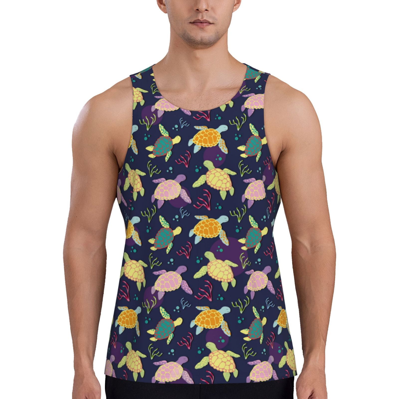 Cauagu Turtle Print Men's Sleeveless Muscle Shirts,Tank Tops Quick Dry ...