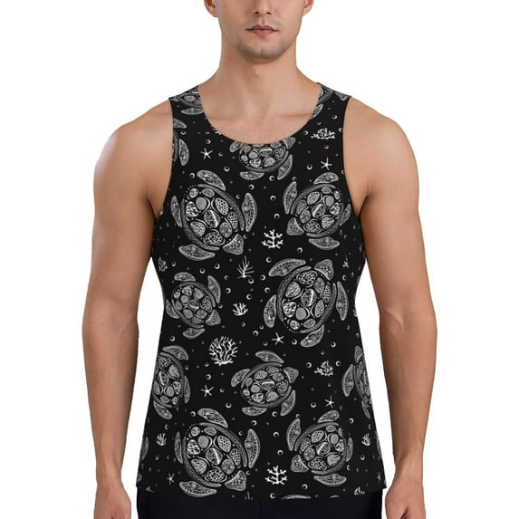 Cauagu Turtle Print Men's Sleeveless Muscle Shirts,Tank Tops Quick Dry Workout Tank Top Gym Muscle Tee Fitness Bodybuilding T Shirt for Men-X-Large