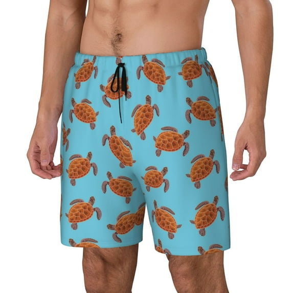 Cauagu Turtle Print Mens Swim Trunks Quick Dry Board Shorts Swim Shorts with Compression Liner Bathing Suits-XX-Large