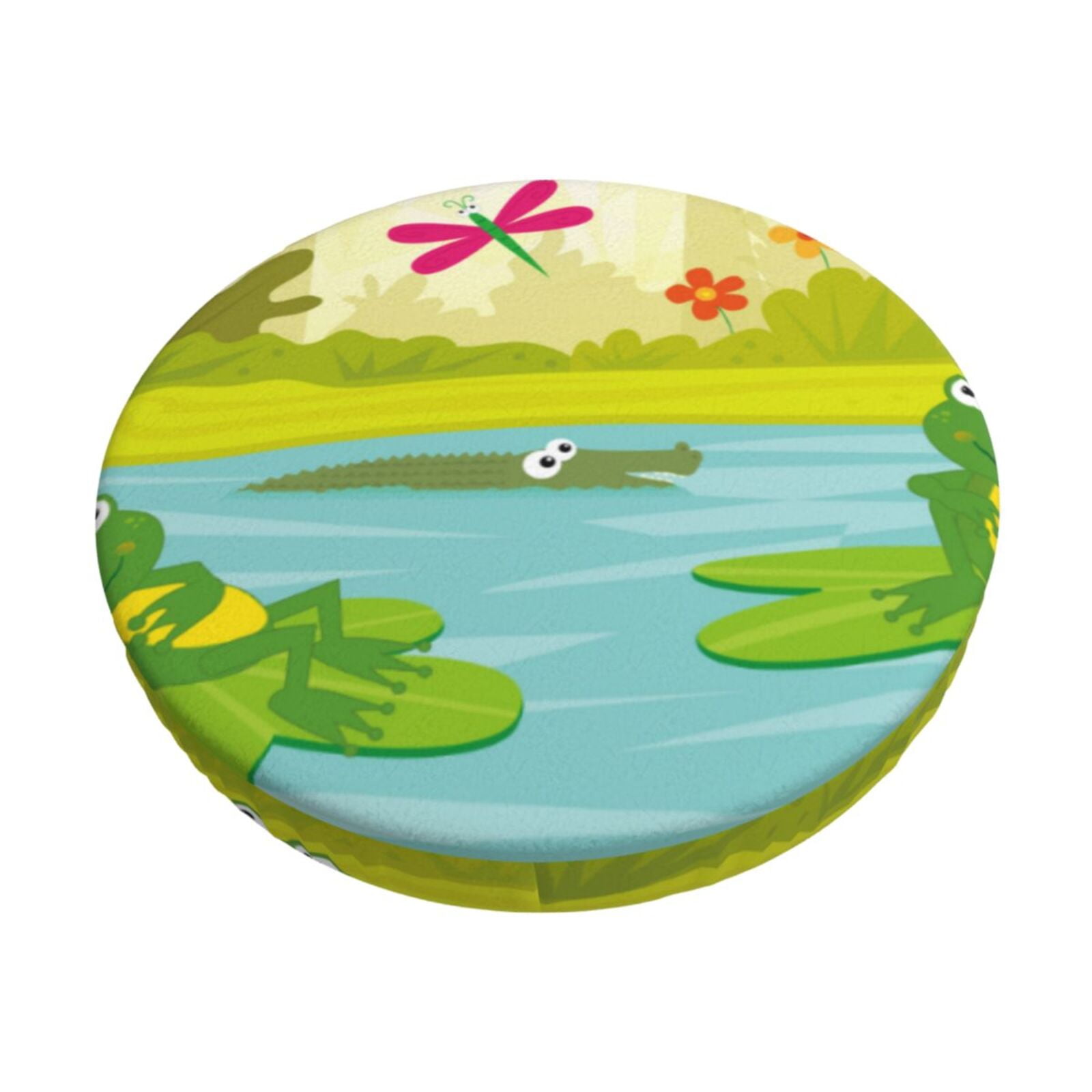 Cauagu Two Frogs Are Sitting On Water Lilies Print Round Stool Covers