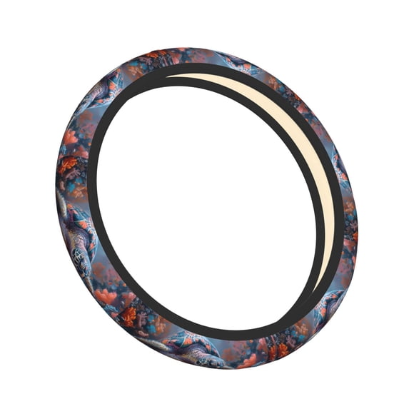Cauagu Underwater Lazy Turtle Print Car Steering Wheel Cover - Universal Car Accessory for Diverse Cars for Steering Wheel with a Diameter of 14.5"-15"