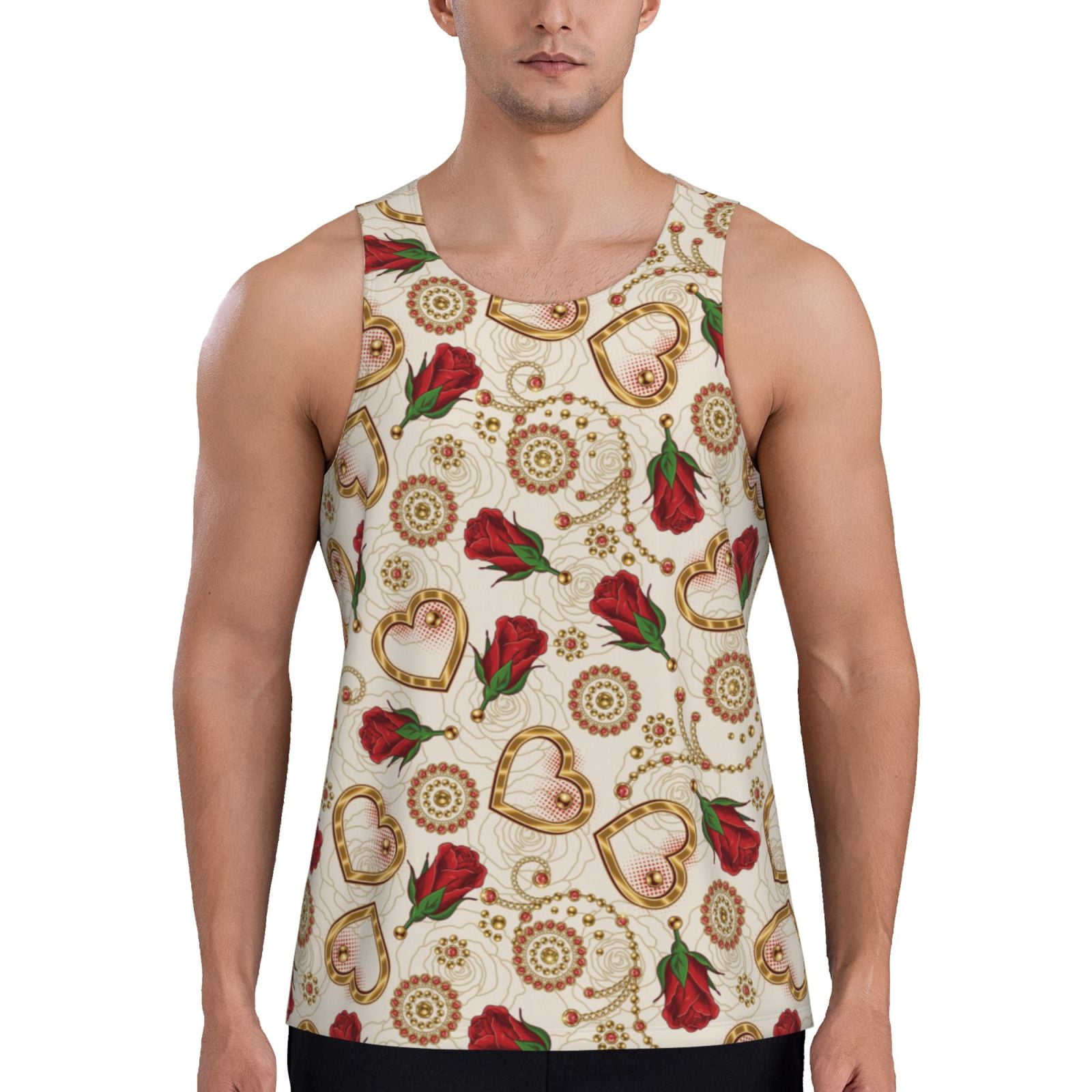 Cauagu Valentine'S Day Rose Print Men's Sleeveless Muscle Shirts,Tank