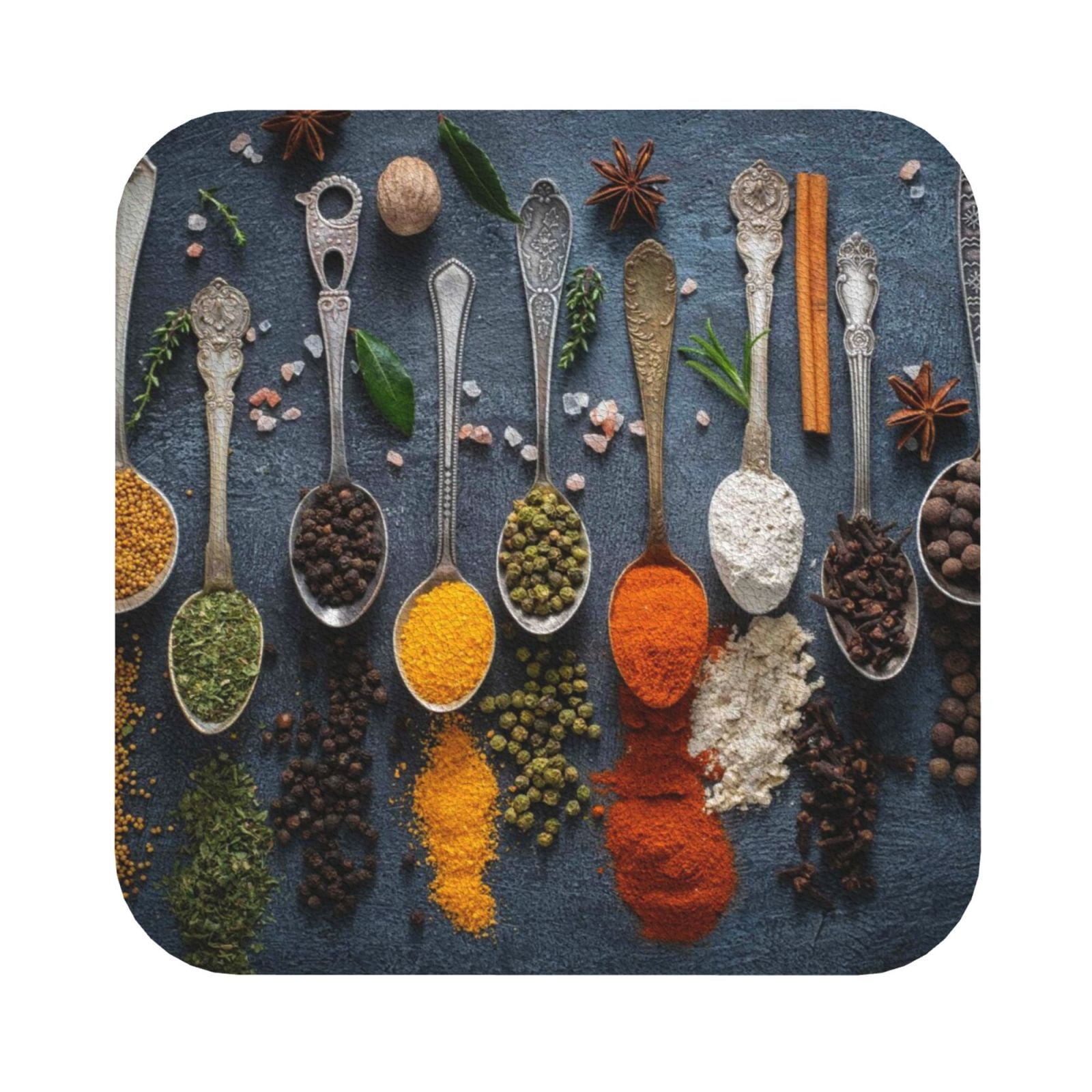 Cauagu Various Herbs And Spices In Spoons for Round Coaster,Drink