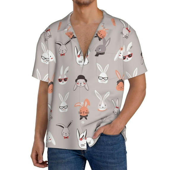 Cauagu Various Rabbits Men's Short Sleeve Button Down Hawaiian Shirt for Men Bowling Shirts Casual Summer Beach Shirt,XX-Large