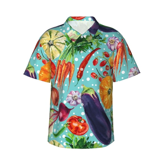 Cauagu Vegetable Print Hawaiian Shirt for Men,Casual Short Sleeve Button Down Shirts Summer Beach Men's Regular-Fit Short-Sleeve Print Shirt -XX-Large