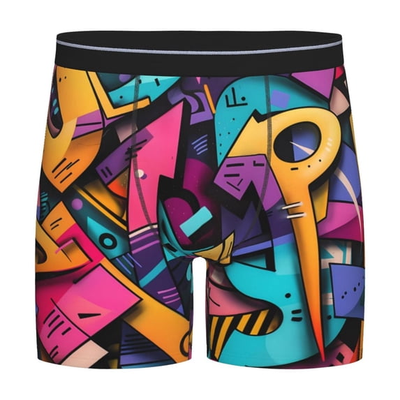 Cauagu Vibrant Graffiti Urban Art Print Men's Boxer Briefs, Funny & Cute Underwear Elastic Waistband Briefs Ideal Gift for Men,1-Pack