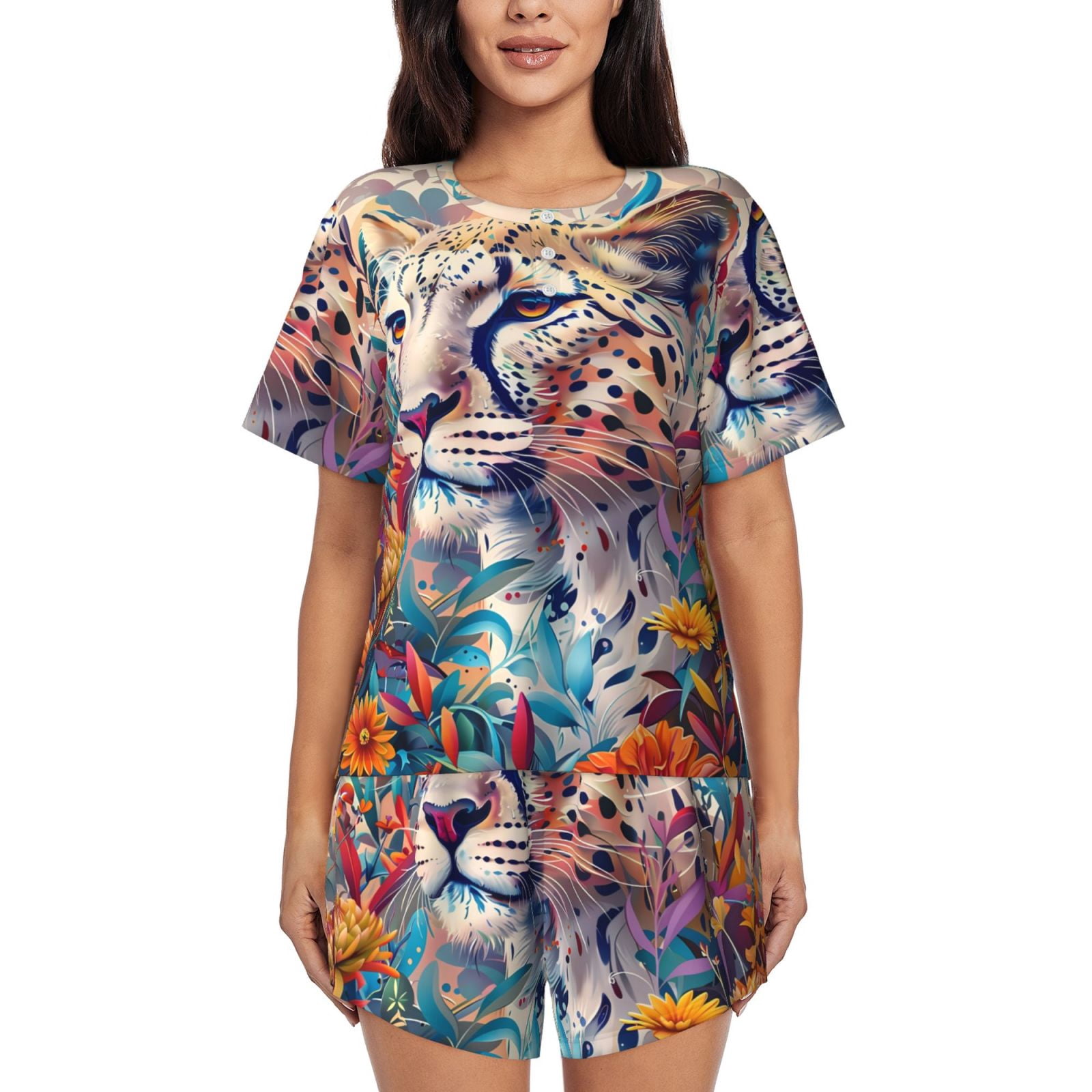 TAOHUADAO Women's Casual Pajama Set - Short Sleeve Top & Capri Pants With Pockets - View #10